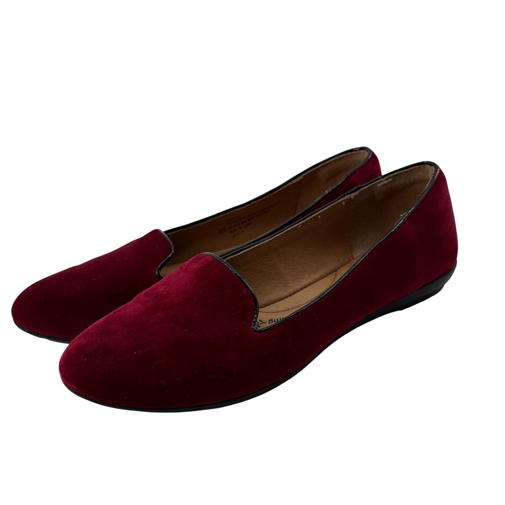Sofft Belden Velvet Loafers 6M Burgundy Patent Trim Slip On Flats 1101332 Career